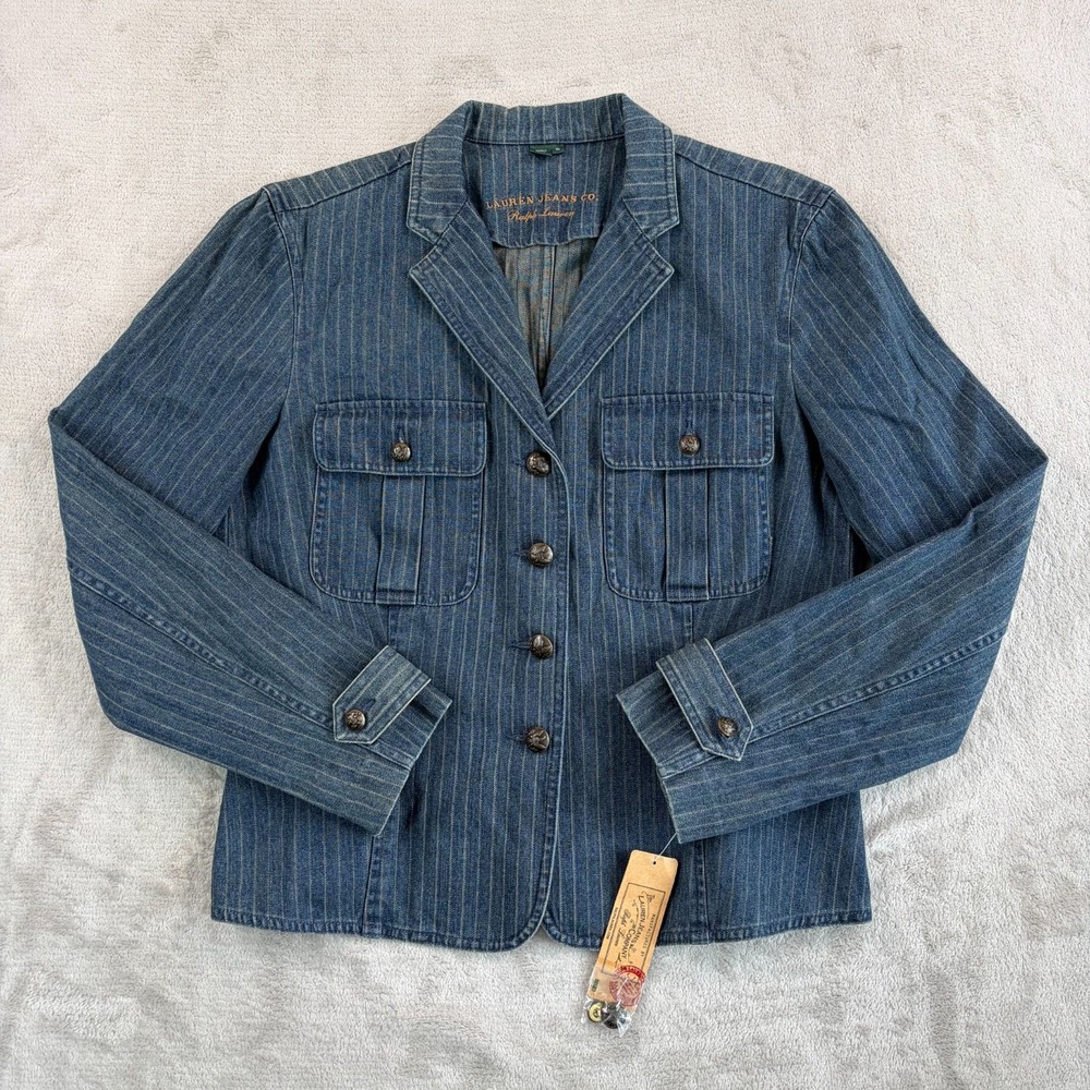 Ralph Lauren Jeans Crest Metal Buttons Chalkline Denim Jacket in Indigo XL NWT